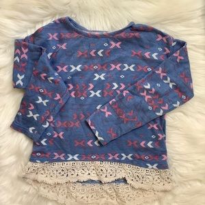 Aztec, crochet blue, pink long sleeve top, 4